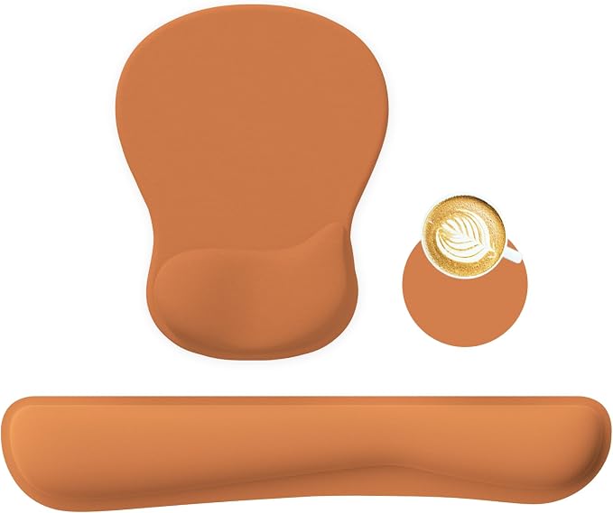 RICHEN Wrist Rest Support for Mouse Pad&Keyboard Set with Coaster,Concave Curved Memory Foam, Non-Slip Base Pain Relief Comfortable Easy Typing Pad for Home/Office (Starry Orange)