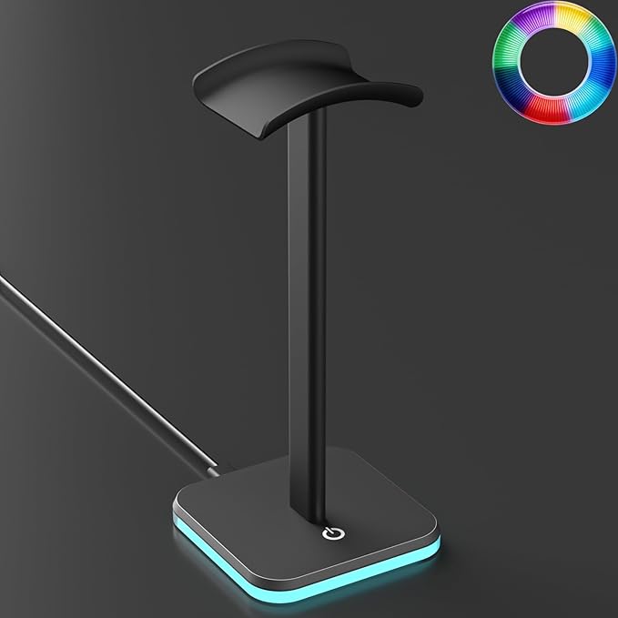 Headphone Stand for Desk - Headset Stand with Aluminum Hanger, Headphone Holder for AirPods Max, Sony, Bose, Beats and More (RGB-Black)