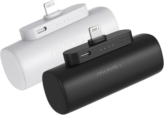 Miady 2-Pack Mini Portable Charger Built-in Connector for iPhone 14/13 Series, 5000mAh Small Power Bank 5V 2.1A Output Ultra-Compact Battery Pack Compatible with iPhone 12/11/XR etc Not for Android