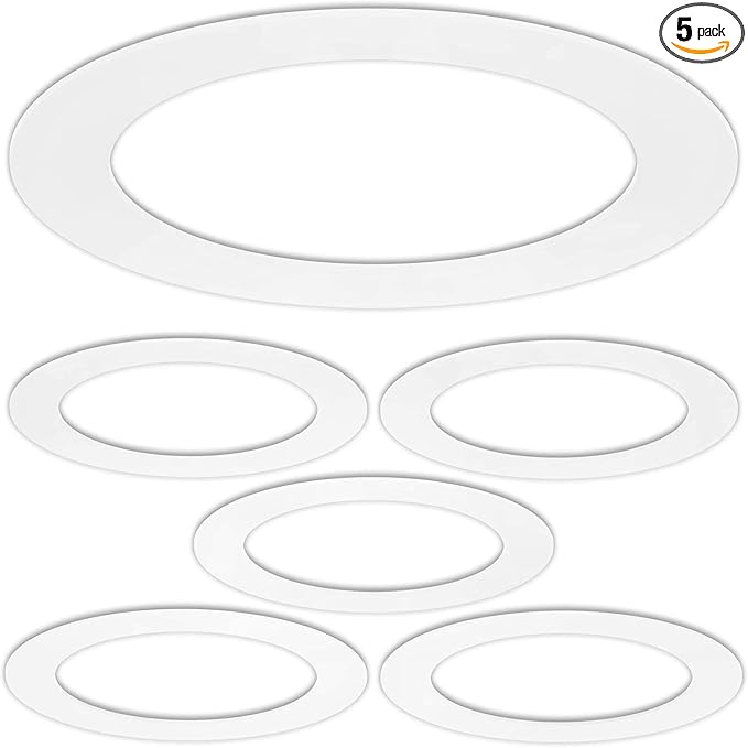5 Pack Gloss White Goof Trim Ring for 6" Inch Recessed Can Lighting Down Light, Outer Diameter 8 Inches