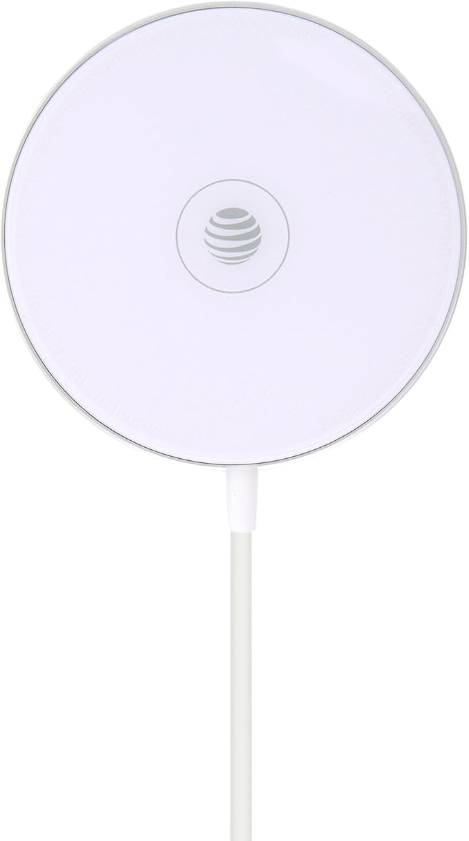 AT&T 15W Qi Wireless Charging Pad with Secure Magnetic Alignment, Qi Certified Fast Charger for iPhone, Android, Pixel, USB-C Input, Case-Friendly, Desk or Nightstand Use - White