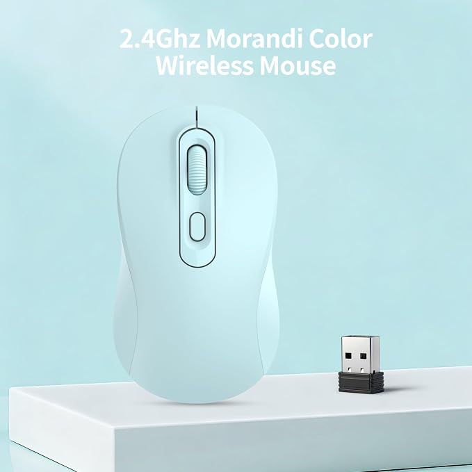 Wireless Mouse, 2026 New Model, Silent Click Ergonomic Design, Portable, 4 Buttons, Adjustable DPI (800/1200/1600), for Laptop/PC/Office (Blue)
