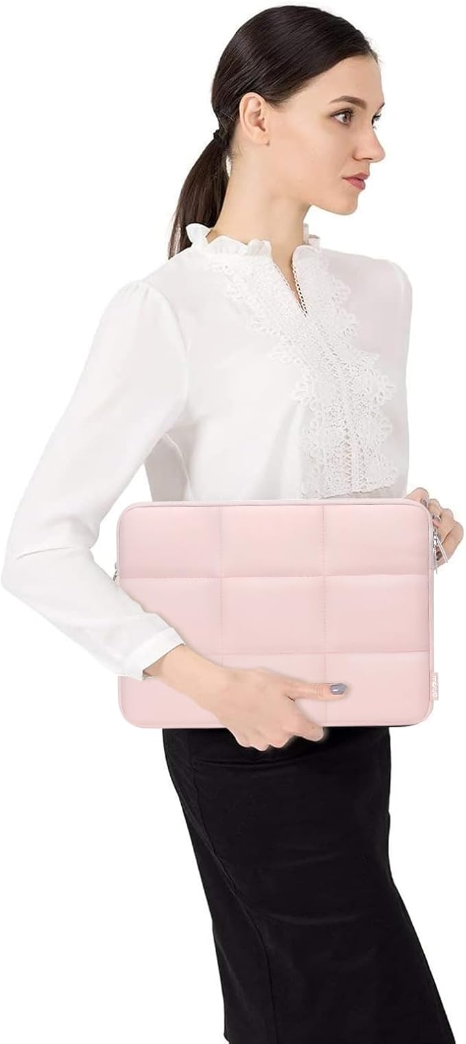 MOSISO Laptop Case 16 inch, 15-15.6 inch Puffy Laptop Sleeve Compatible with MacBook Pro 16 M4 M3 M2 M1,HP Acer Dell Lenovo ASUS Notebook, Rectangle Quilted Puffer Computer Bag for Women, Pink
