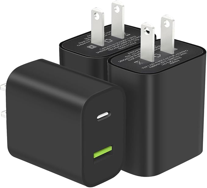 3 Pack USB C Charger Block, Dual Port Type C Wall Charger Fast Charging 20W Power Adapter Cube for iPhone 14/14 Pro/14 Pro Max/14 Plus/13/12/11, XS/XR/X, iPad, Samsung, More