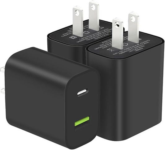3 Pack USB C Charger Block, Dual Port Type C Wall Charger Fast Charging 20W Power Adapter Cube for iPhone 14/14 Pro/14 Pro Max/14 Plus/13/12/11, XS/XR/X, iPad, Samsung, More