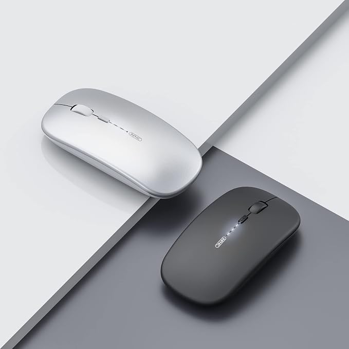 INPHIC Bluetooth Mouse Rechargeable, Battery Visible, 2.4G Silent Cordless,1600 DPI with USB Receiver, Silver