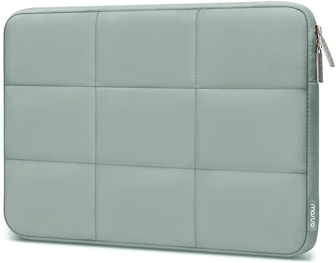 MOSISO Laptop Case 13.3 inch, 13-13.3 inch Puffy Laptop Sleeve Compatible with MacBook Air 13 13.6/Pro 13/Pro 14, HP Dell ASUS Lenovo, Rectangle Quilted Puffer Computer Bag for Women, Antique Green