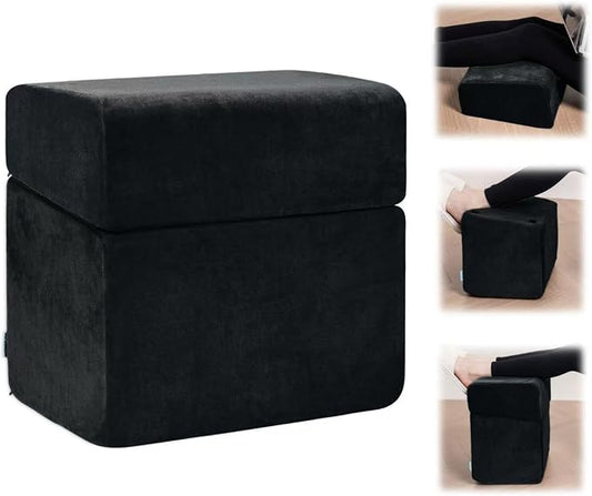 3 Adjustable Heights Foot Rest for Under Desk at Work - Ergonomic High Density Foam Footrest with Washable Cover, Foot Stools for Office, Home, Gaming (Black)