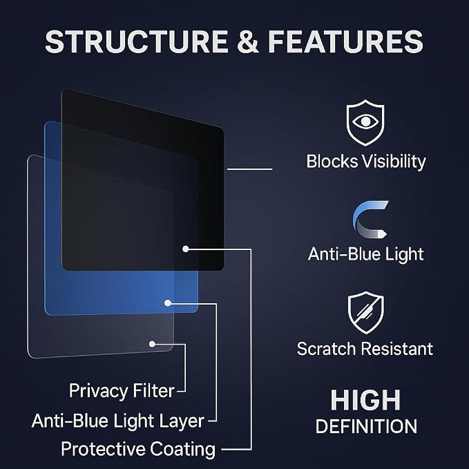 Magnetic Privacy Screen for MacBook Air 13.6"/13" (M2/M3/M4, A2681/A3113/A3240) – Removable Laptop Screen Protector, Blue Light Filter, Anti-Glare 16:10 Matte Display Guard