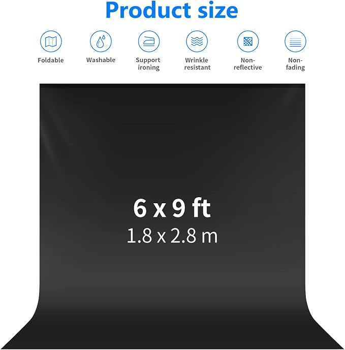 NEEWER 6x9 feet/1.8x2.8m Photo Studio 100% Pure Polyester Collapsible Backdrop Background for Photography, Video and Television (Backdrop Only) - Black
