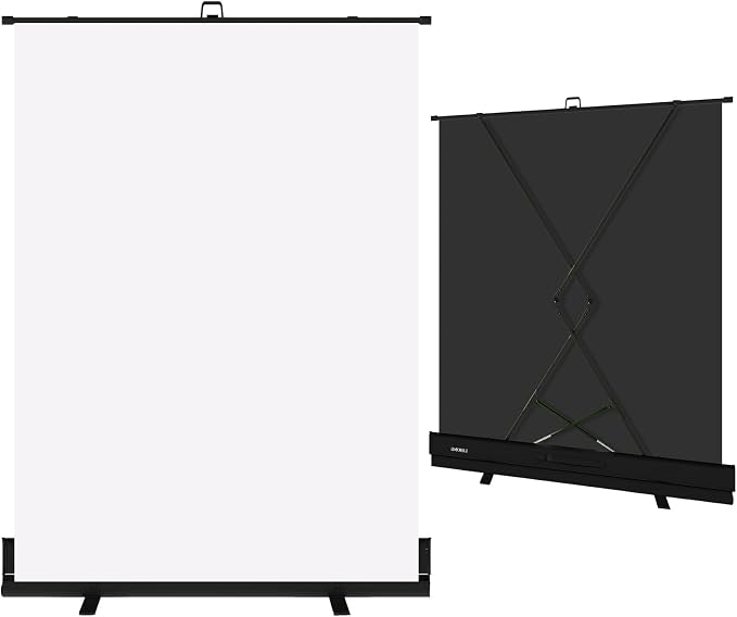 LIHONG 59.8 x 78.7in White Screen Collapsible Chroma Key Backdrop,Portable Retractable Photo Background with Stand for Video, Live Game,Streaming,Wrinkle Resistant Fabric,Pull-up&Down Style