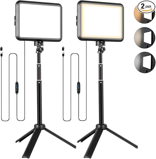 NiceVeedi LED Photography Lighting Kit, 2-Pack 8” Portable Video Light with 29" Adjustable Tripod Stand, 2800K-6500K Dimmable Softlight Studio Light for Zoom, Game Streaming, YouTube