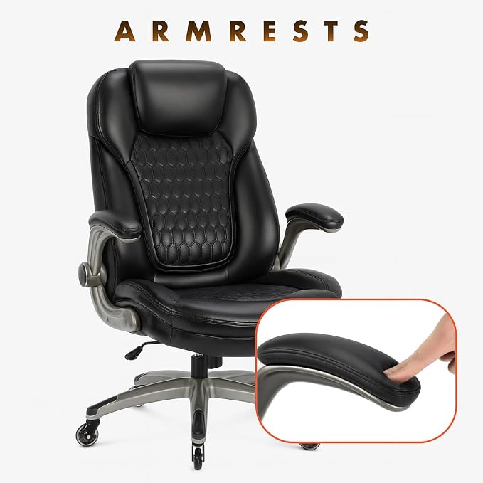 COLAMY High Back Executive Office Chairs,Ergonomic PU Leather Desk Chairs with Flip-Up Armrests, Adjustable Height, Lumbar Support,Comfortable Computer Chairs for Home Office,Set of 2