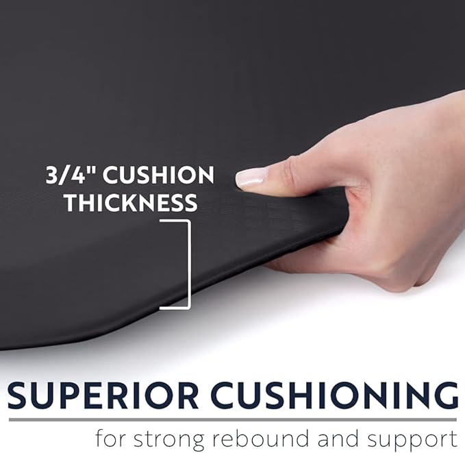 KANGAROO Anti Fatigue Mats for Kitchen Floor, 70x24, Reduce Foot, Knee, Back Pressure, 3/4 Inch Thick Cushioned Ergonomic Mat, Waterproof Comfort Rug for Under Sink, Standing Desk, Store Floors, Black