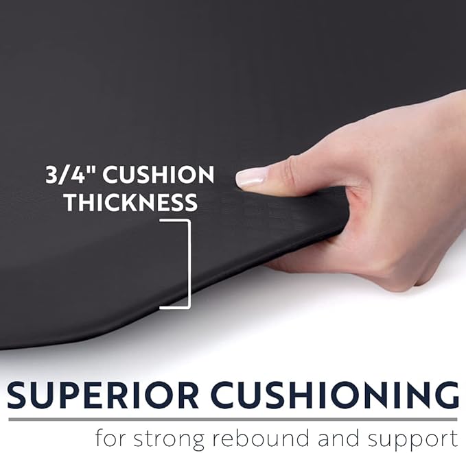 KANGAROO Cushioned Anti Fatigue Mats for Kitchen Floor, 39x20, Reduce Foot, Knee, Back Pressure, 3/4 Inch Thick Ergonomic Mat, Waterproof Comfort Rug for Under Sink, Standing Desk, Store Floors, Black