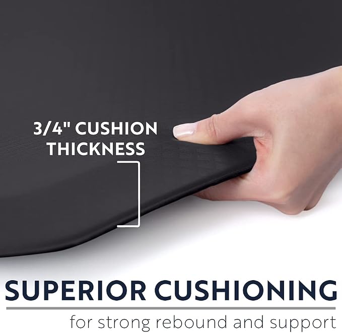 KANGAROO Anti Fatigue Mats for Kitchen Floor, 58x20, Reduce Foot, Knee, Back Pressure, 3/4 Inch Thick Cushioned Ergonomic Mat, Waterproof Comfort Rug for Under Sink, Standing Desk, Store Floors, Black