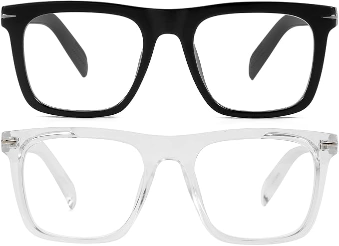 Trendy Square Blue Light Blocking Glasses for Men Women, Fashion Frame Non-prescription Computer Glasses (Black+Transparent)