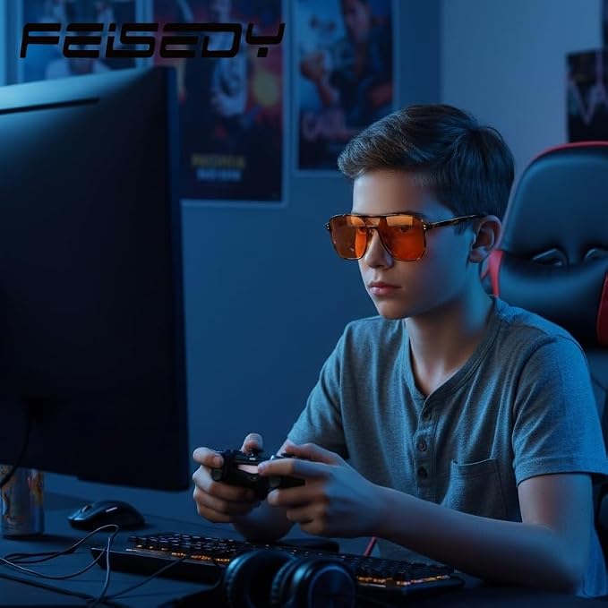 FEISEDY Amber Blue Light Glasses for Computer Gaming Orange/Yellow lens Anti Eyestrain Sleep Glasses G2835