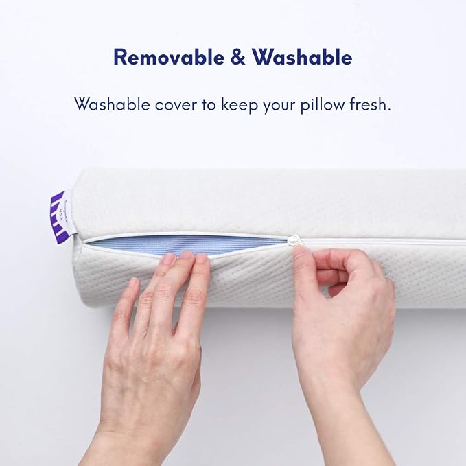 C CUSHION LAB Roll Pillow for Neck Relief - Extra Dense Memory Foam Round Cylinder Bolster for Cervical Support, Spondylosis, Neck Pain Relief, & Spine Lumbar Traction - Washable Cover & Travel Bag