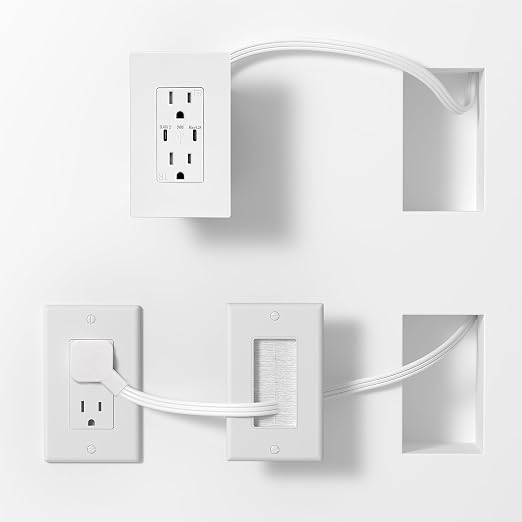 in Wall Cable Management Kit, 2 AC & 2 USB-C Ports Recessed Outlet Relocation kit,in Wall Power Kit with 9.8ft Extender for Unreachable Outlets,Hide TV Cords & Cables