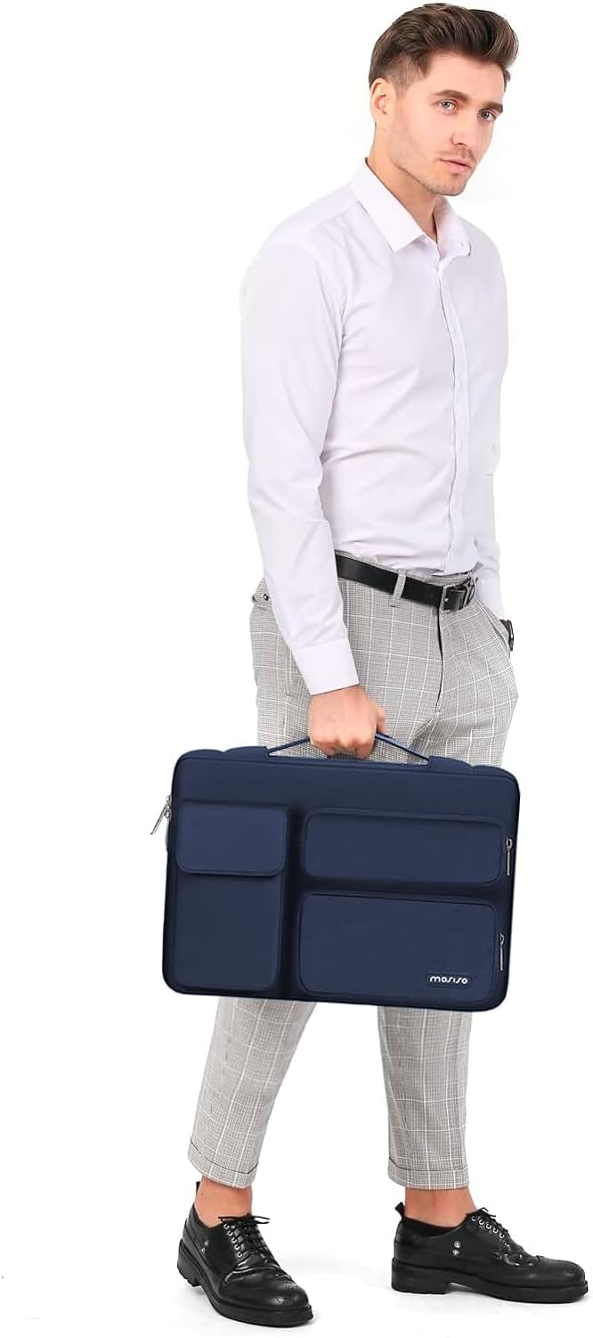 MOSISO 360 Protective Laptop Case 14 inch, Laptop Sleeve Compatible with HP Lenovo Dell ASUS Acer, HP Stream,Dell Latitude, Lenovo IdeaPad, Side Open Bag with 2 Raised&1 Flapover Pockets, Navy Blue