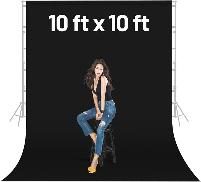 Black Backdrop Background,10 X 10 FT Large Photography Backdrop Photo Photoshoot Background Screen for Photography Photo Booth Backdrops Parties Curtain