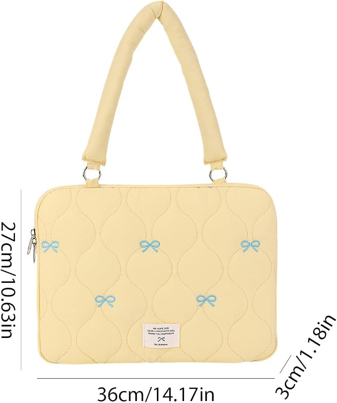 Cute Bow Laptop Case Coquette 13-15 Inch Puffy Laptop Sleeve Accessories Aesthetic Quilted Computer Bag for MacBook (Yellow 1, 13-14inch)