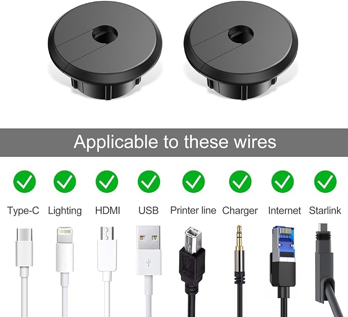 Furniture Wall Hole Bushing Cable Grommet for Starlink Ethernet Cable,Covering 3/4 inch Desk Holes,Universal Cable Management Wire Organizer Pass Through Holes Cover Kits (Black - 8 Pack)