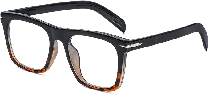 Trendy Square Blue Light Blocking Glasses for Men Women, Fashion Frame Non-prescription Computer Glasses (Black/Tortoise)
