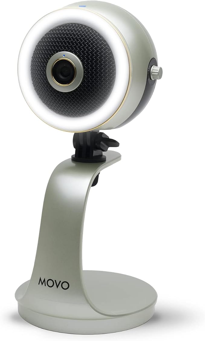 Movo WebMic HD Pro All-in-One Webcam with Mic and Ring Light in Silver- 1080p HD Camera, Pro Cardioid Condenser Microphone, LED Ring Light -HD Webcam for Streaming, Video Calls, Recording, Gaming