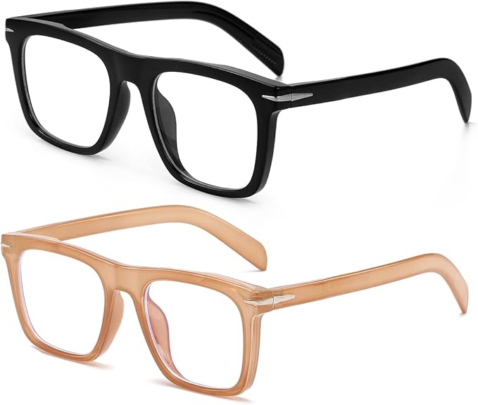 Trendy Square Blue Light Blocking Glasses for Men Women, Fashion Frame Non-prescription Computer Glasses (Black+Amber)