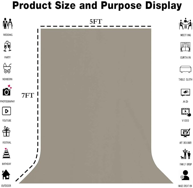 5x7FT Gray Screen Backdrop Photo Background, Pure Grey Color, Professional Photography Video Studio, Events, Streaming, Games, Live Streaming, Video Shooting