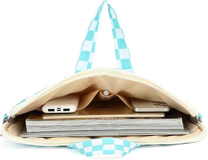 canvaslife Waterproof Pattern Resistant Laptop Shoulder Messenger Bag for Pro 16 inch and 15.6 inch-16 inch Laptop (Ice blue Checker)