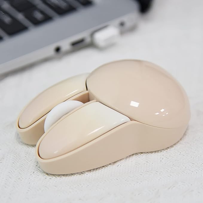 Lomiluskr Cute Bunny Wireless Mouse, Lightweight Soundless Mice, 2.4G Wireless Mice, Candy Colors, Kawaii Rabbit Mouse for Girls and Kids (Beige Bunny)