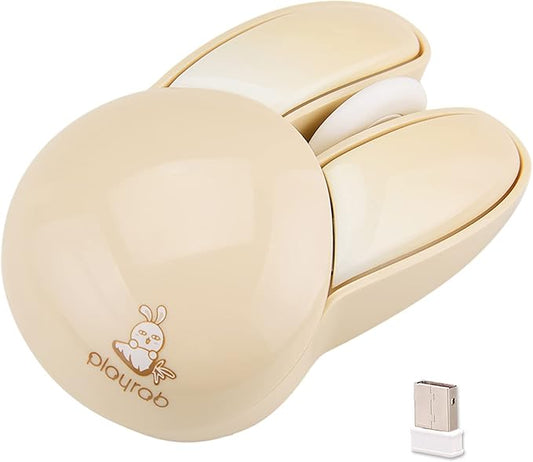 Lomiluskr Cute Bunny Wireless Mouse, Lightweight Soundless Mice, 2.4G Wireless Mice, Candy Colors, Kawaii Rabbit Mouse for Girls and Kids (Beige Bunny)