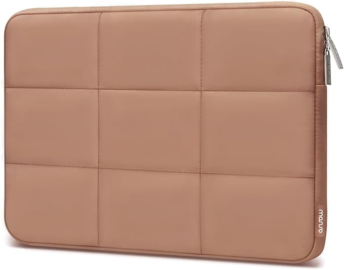MOSISO Laptop Case 13.3 inch, 13-13.3 inch Puffy Laptop Sleeve Compatible with MacBook Air 13 13.6/Pro 13/Pro 14, HP Dell ASUS Lenovo, Rectangle Quilted Puffer Computer Bag for Women, Brown