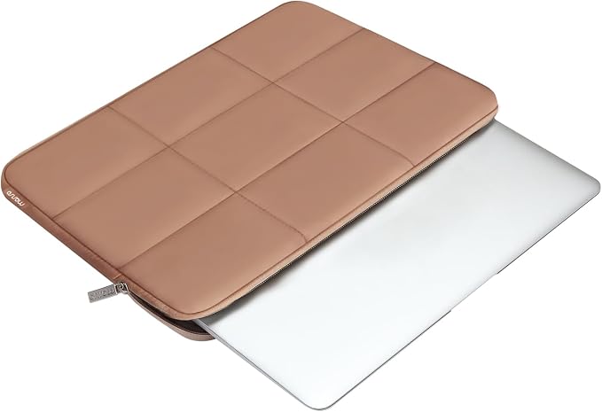 MOSISO Laptop Case 13.3 inch, 13-13.3 inch Puffy Laptop Sleeve Compatible with MacBook Air 13 13.6/Pro 13/Pro 14, HP Dell ASUS Lenovo, Rectangle Quilted Puffer Computer Bag for Women, Brown