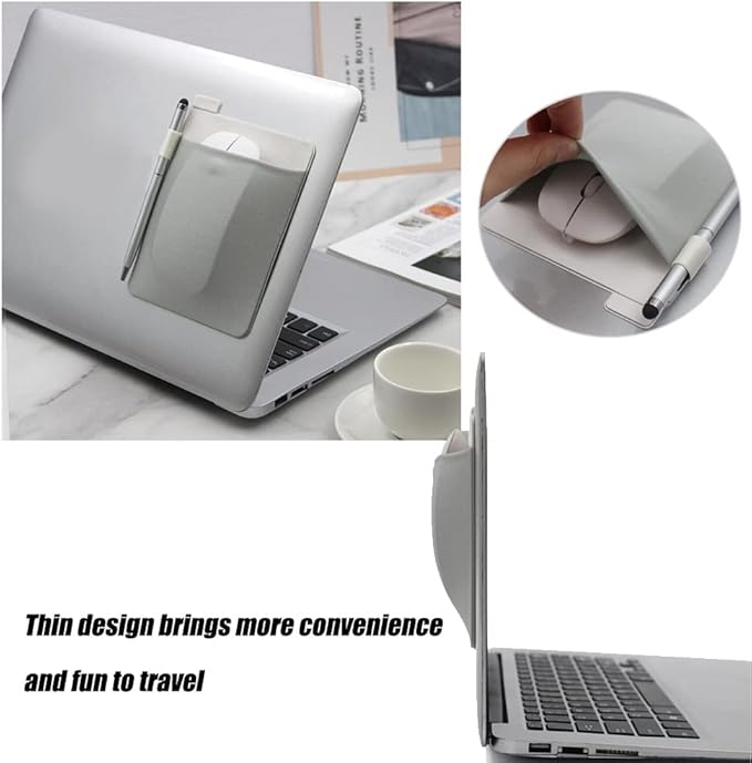 RIVEENY Pocket Pouch for Laptop with Reusable Adhesive,Pouch Holder for Computer Accessories,Self-Adhesive Mouse Headset Storage Bag for Portable External USB Cable,Apple Magic Mouse