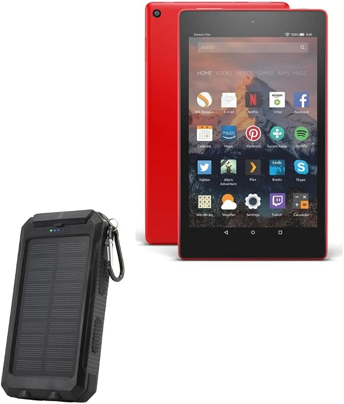BoxWave Power Bank Compatible with Amazon Fire HD 8 (7th Gen 2017) - Solar Rejuva PowerPack (10000mAh), Solar Powered Backup Power Bank 10000mAh - Jet Black