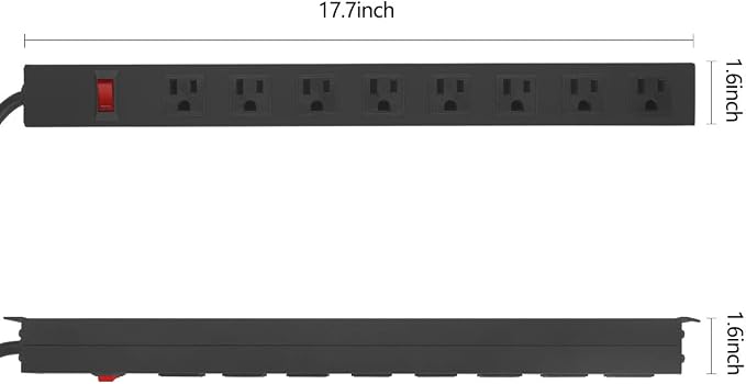 2Pack Metal 8 Outlet Mountable Power Strip, Wall Mount Outlet Heavy Duty, Wide Spaced Commercial Shop Power Strip with Switch, 4 FT SJT 14AWG Power Cord.