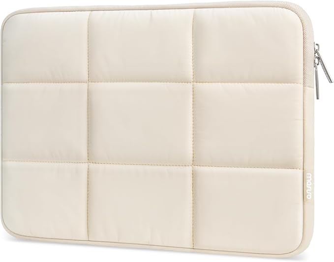 MOSISO Laptop Case 13.3 inch, 13-13.3 inch Puffy Laptop Sleeve Compatible with MacBook Air 13 13.6/Pro 13/Pro 14, HP Dell ASUS Lenovo, Rectangle Quilted Puffer Computer Bag for Women, Sand