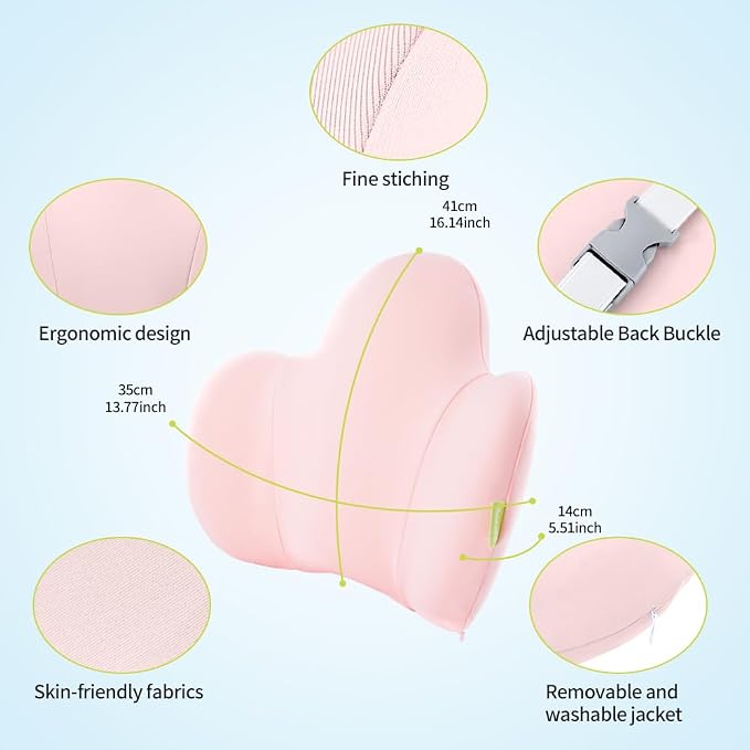 Lumbar Support Pillow for Office Chair, Gaming Chair, Car Driver Seat Back Cushion, Bed & Couch, Gifts for Friends and Parents,Ergonomic Back Support Pillow with Comfortable Memory Foam(Pink)