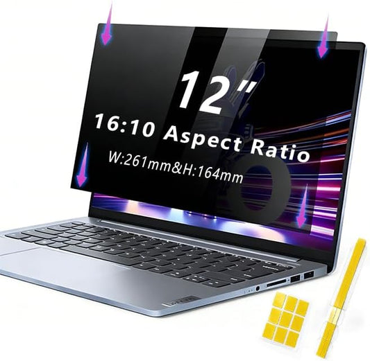 Laptop Privacy Screen 12 Inch 16:10 , Anti-Spy Privacy Filter with Anti-Glare Blue Light Protection, Removable Computer Monitor Shield for HP Lenovo Dell Acer Asus ThinkPad Envy XPS (12" (16:10, 10.3×6.5 in))