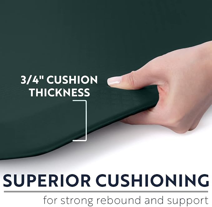KANGAROO Anti Fatigue Mats for Kitchen Floor, 58x20, Reduce Foot, Knee, Back Pressure, 3/4 Inch Thick Cushioned Ergonomic Mat, Waterproof Comfort Rug for Under Sink, Standing Desk, Stores, HunterGreen