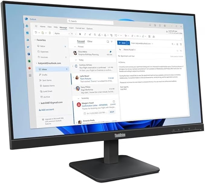 Lenovo ThinkVision 24" FHD IPS Monitor w/ 4ms Response Time, 100 Hz Refresh Rate, Flicker Free, Anti-Glare, VESA Mount (100mm), HDMI & DKZ USB Port Expander, Black