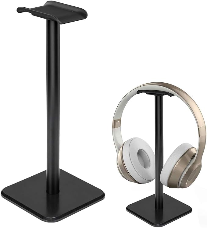 Headphone Stand Gaming Headset Holder Universal Aluminum Metal Headphone Holder Hanger with Aluminum Supporting Bar Flexible Headrest ABS Solid Base for All Headphone,Black, HSB3602