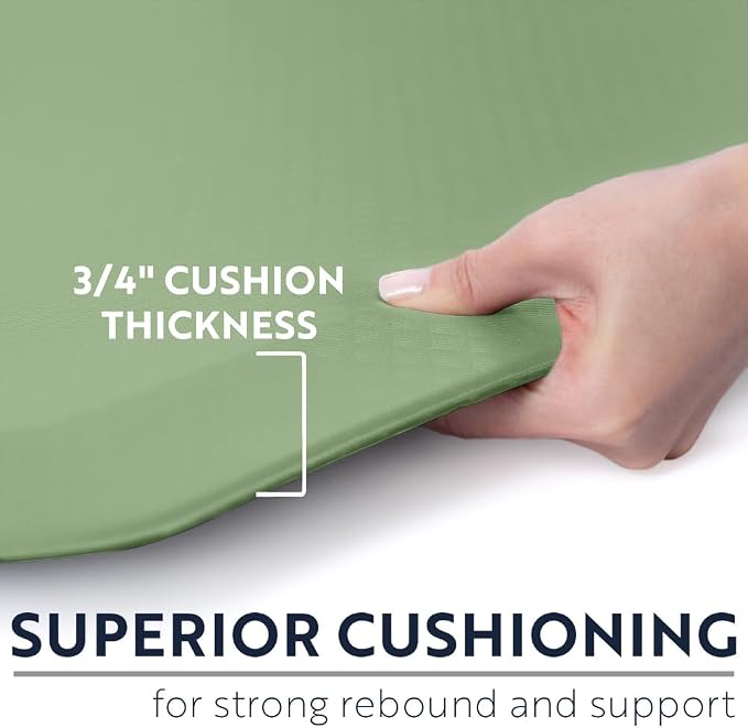 KANGAROO Anti Fatigue Mats for Kitchen Floor, Reduce Foot, Knee, Back Pressure, 3/4 Inch Thick Cushioned Ergonomic Mat, Waterproof Comfort Rug for Under Sinks, Standing Desk, Stores, 20x32, Sage Green