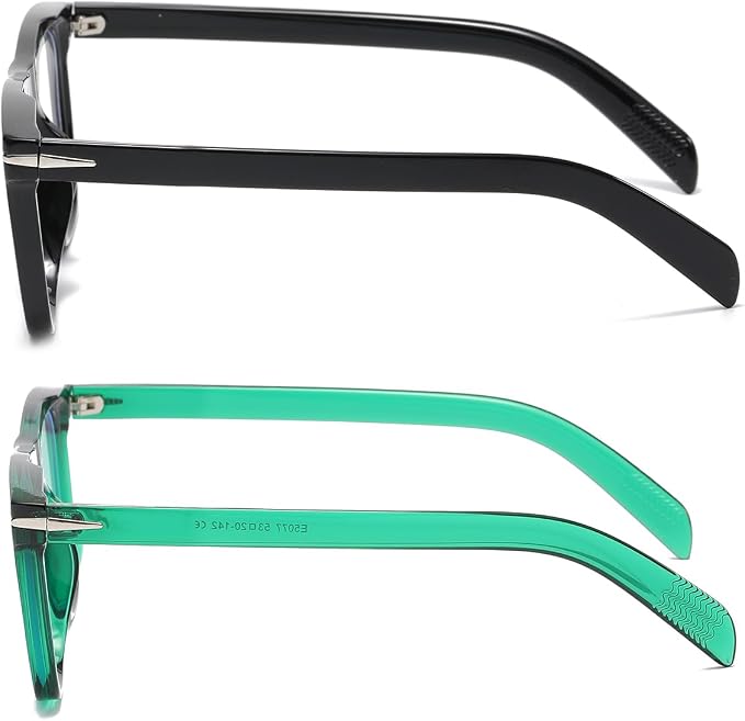 Trendy Square Blue Light Blocking Glasses for Men Women, Fashion Frame Non-prescription Computer Glasses (Black+Green)