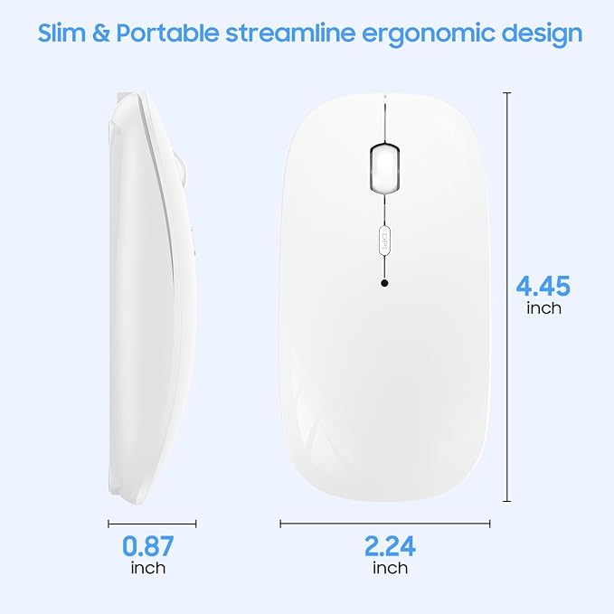SUNGI Bluetooth Mouse for Laptop/MacBook/iPad/Android PC,Rechargable Quiet Slim Wireless Mice Compatible with Windows/Linux/Tablet,White