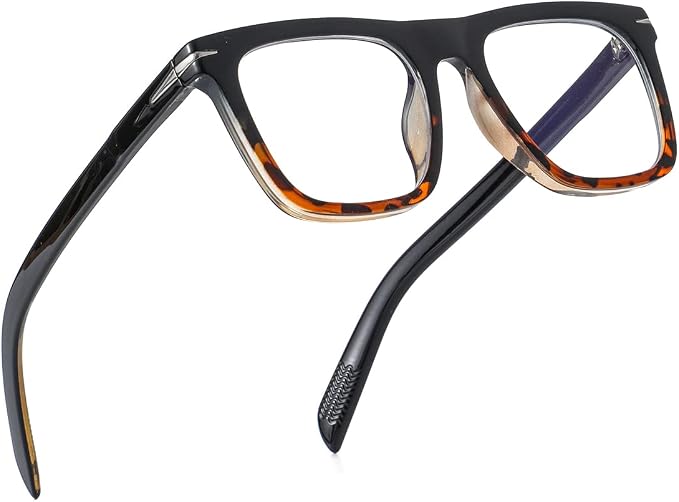 Trendy Square Blue Light Blocking Glasses for Men Women, Fashion Frame Non-prescription Computer Glasses (Black/Tortoise)